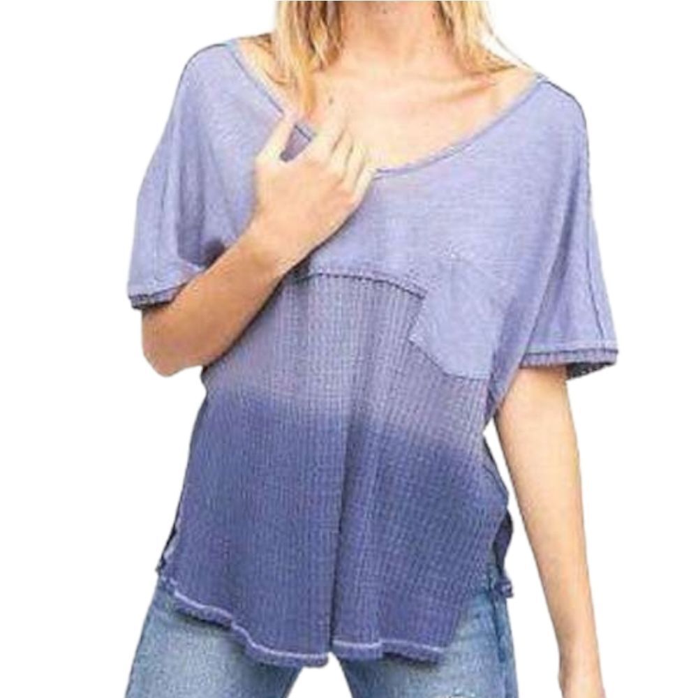 FREE PEOPLE Sun Dial Tee V Neck Relaxed Ocean Shell Blue S
